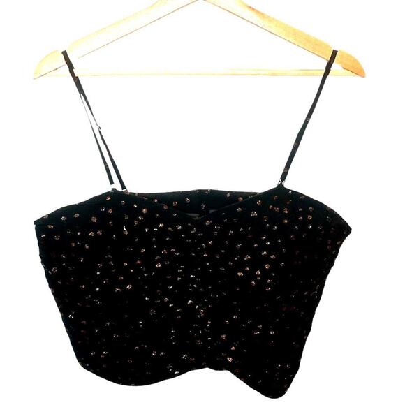 MNG Tops - MNG Black Gold Swiss Dot Bustier Top - Size L